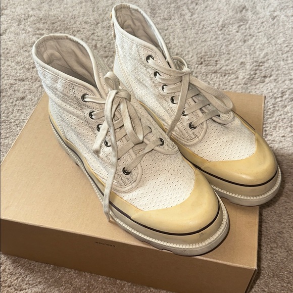 Valentino Men Lace-Up Cream Boots